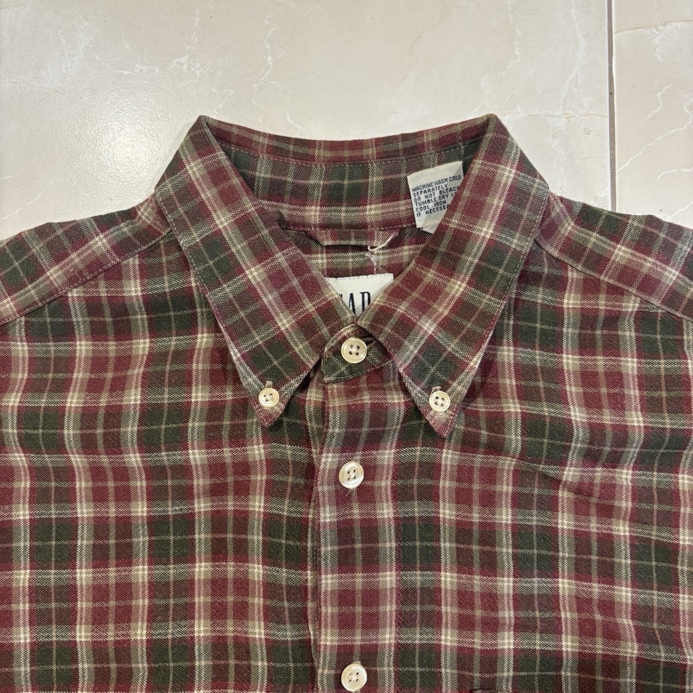 Vintage Gap Button Down Shirt Plaid Men's M Rayon Ramie Soft Y2K Preppy Skater